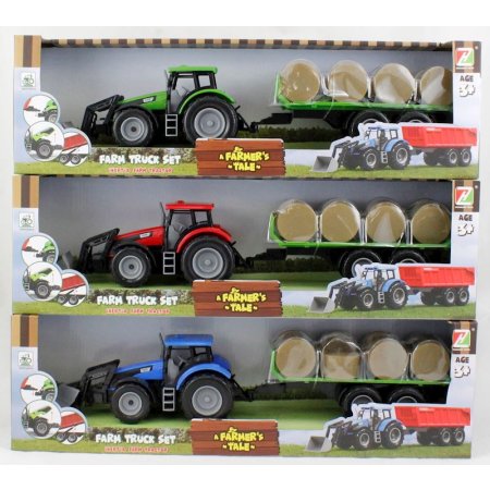Traktor mit Ballen-Anhänger 50cm 3 Farben
