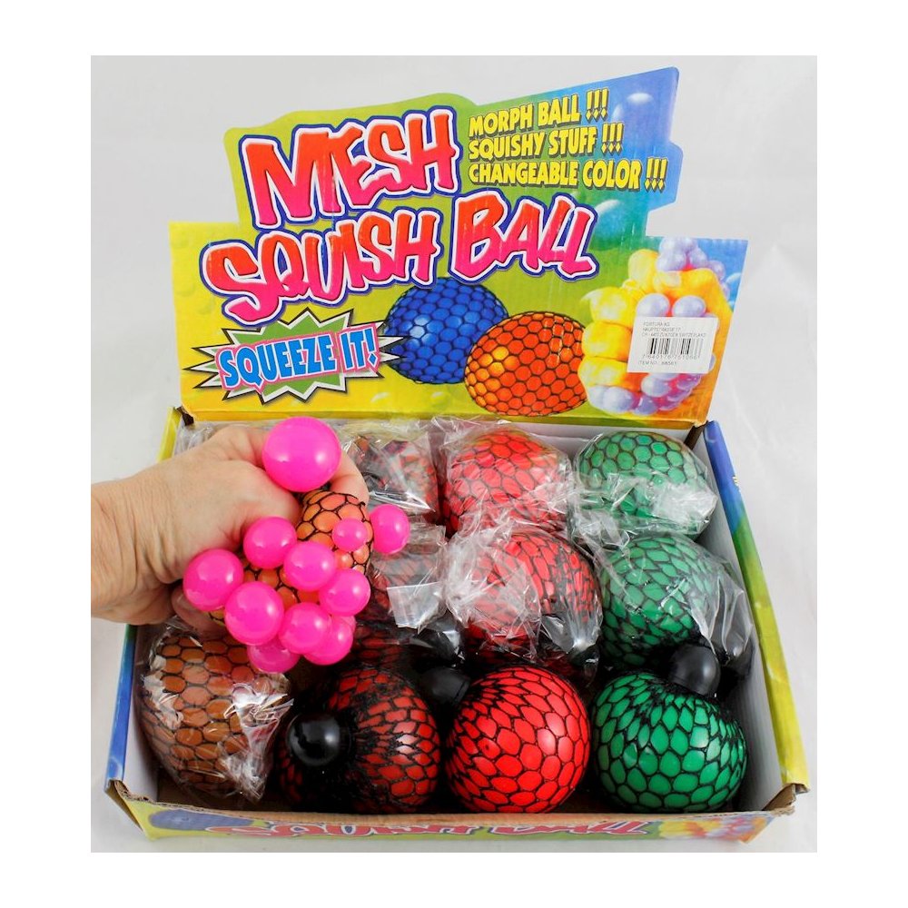 Quetschball Mesh Squishy Ball im Netz 5.5cm 4 Farben sort.