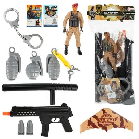 ALFAFOX Militär Set Gewehr + Handschellen + Figur